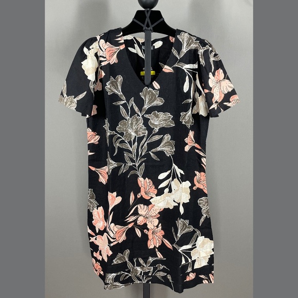 NEW Nicole Miller Dress Womens Small black pink brown floral linen sheath - Picture 1 of 11